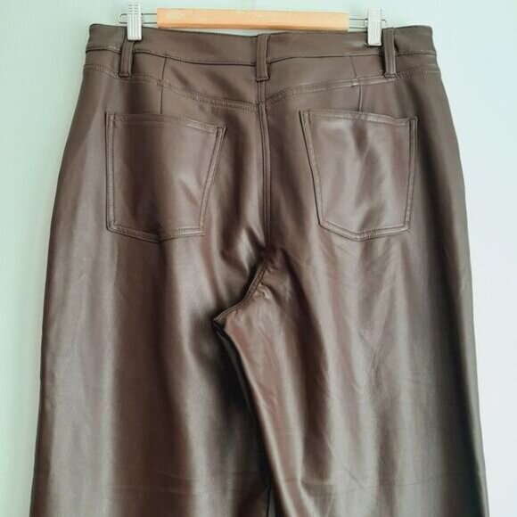 REITMANS Wide Leg High Waist Soft Vegan Faux Leather Pants Brown Sz 16 - Picture 7 of 11